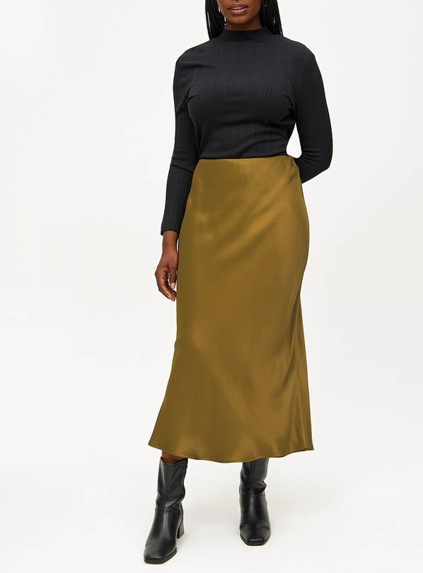 Olive Green Satin Maxi Skirt 20